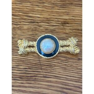 Vintage 90’s Gold Tone Bar Pin Black And Pearl Accent Elegant Classic